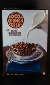 An unopened box of Trader Joe's Cocoa Crunch Cereal