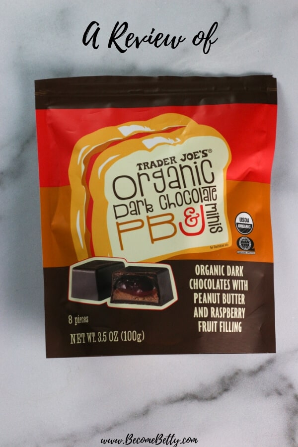 Trader Joe's Organic Dark Chocolate PB & J Minis review Pin for Pinterest
