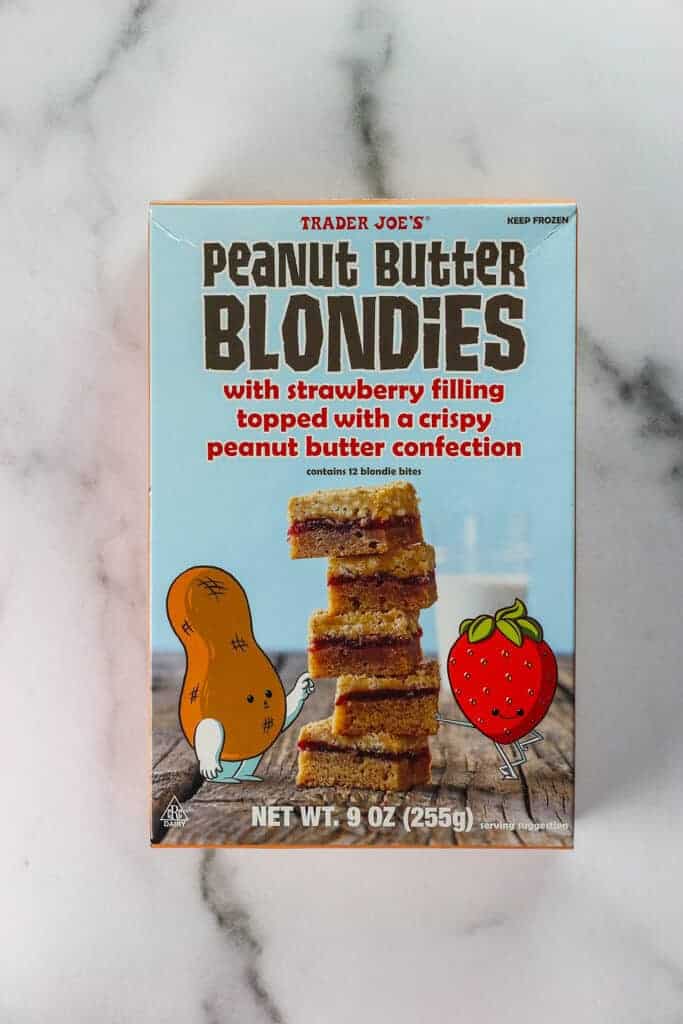 An unopened box of Trader Joe's Peanut Butter Blondies