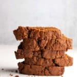 Five slices of banana bread stacked on top of one another