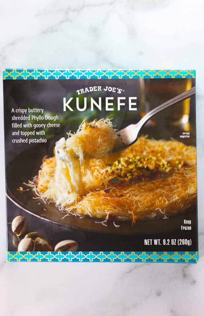 An unopened box of Trader Joe's Kunefe