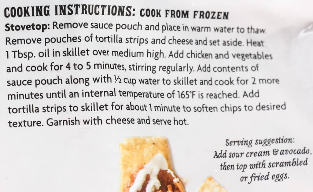 Trader Joe's Chicken Chilaquiles Rojo cooking instructions