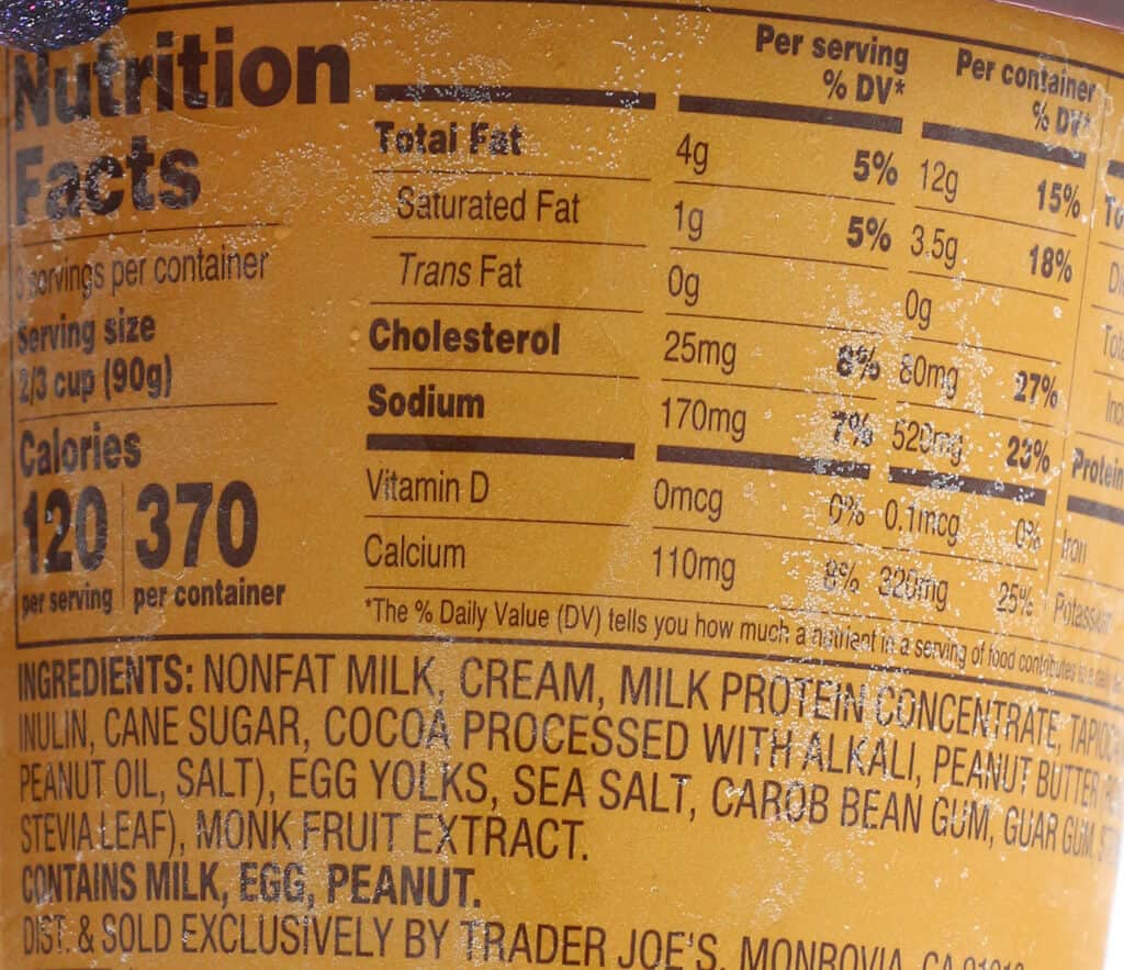 Calories, nutritional information, ingredient list in Trader Joe's Light Ice Cream Chocolate Peanut Butter