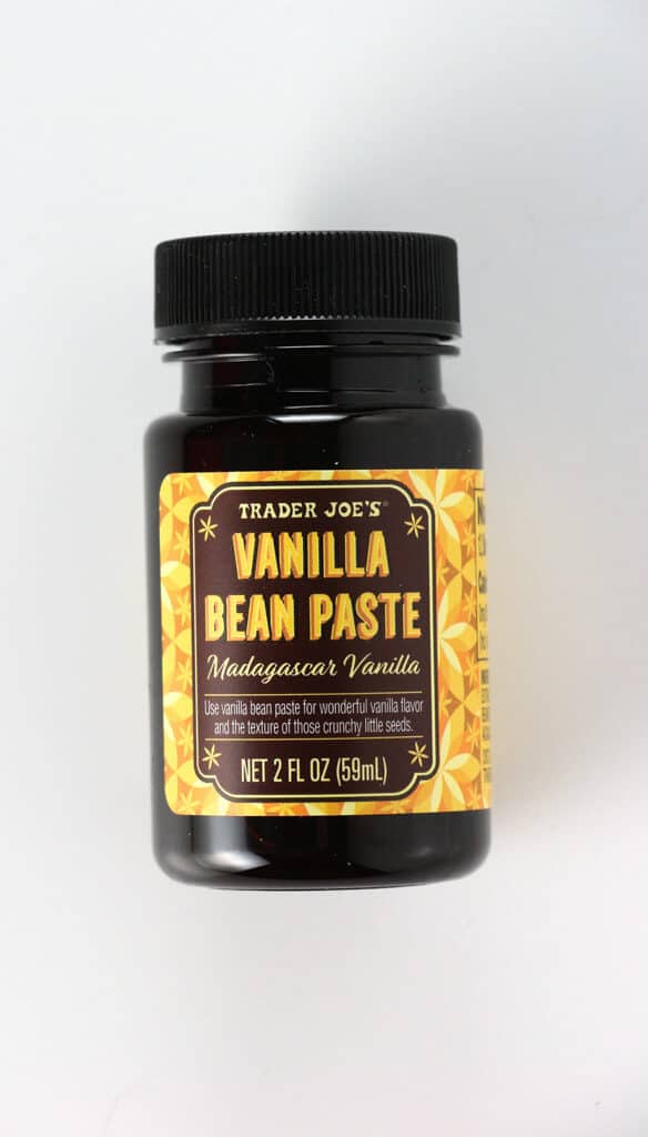 An unopened jar of Trader Joe's Vanilla Bean Paste