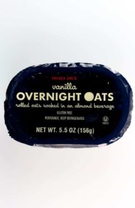 An unopened package of Trader Joe's Vanilla Overnight Oats