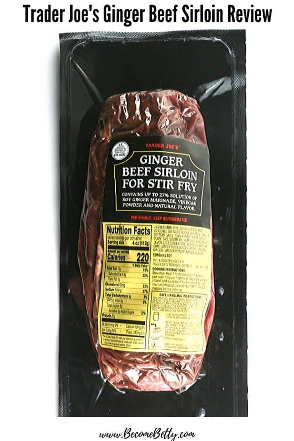 An unopened package of Trader Joe's Ginger Beef Sirloin