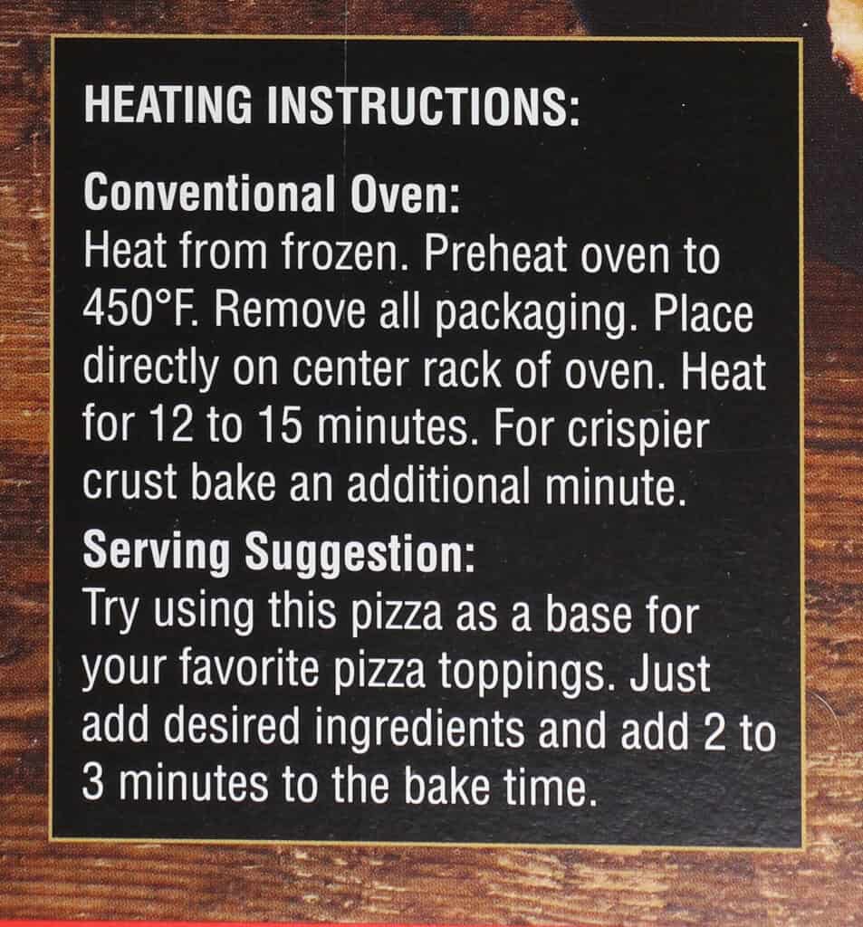Cooking instructions for Trader Joe's Organic Cheese and Tomato Family Size Pizza