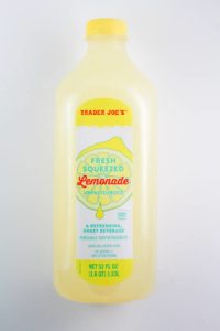 An unopened bottle of Trader Joe's Freshly Squeezed Lemonade