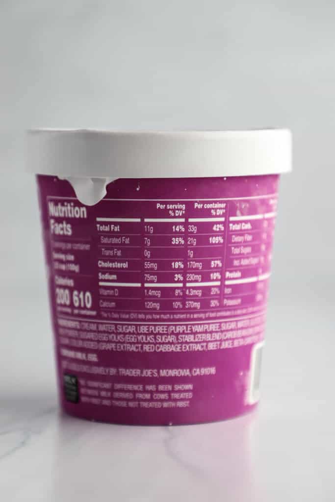 Nutritional facts and Ingredients in Trader Joe's Ube Ice Cream