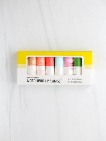 Trader Joe's Moisturizing Lip Balm Set on a white surface in an unopened package