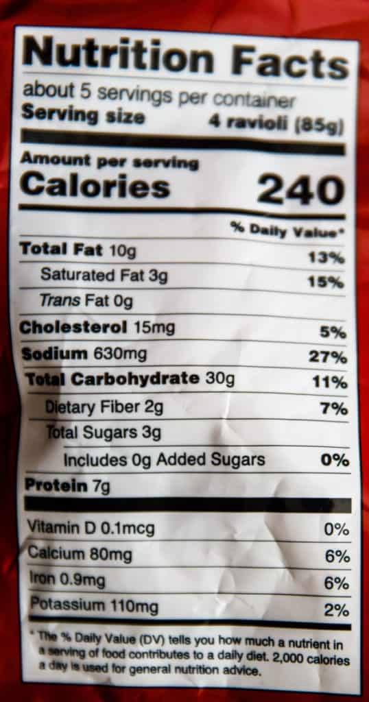 Nutritional facts from Trader Joe's Breaded Fried Ravioli