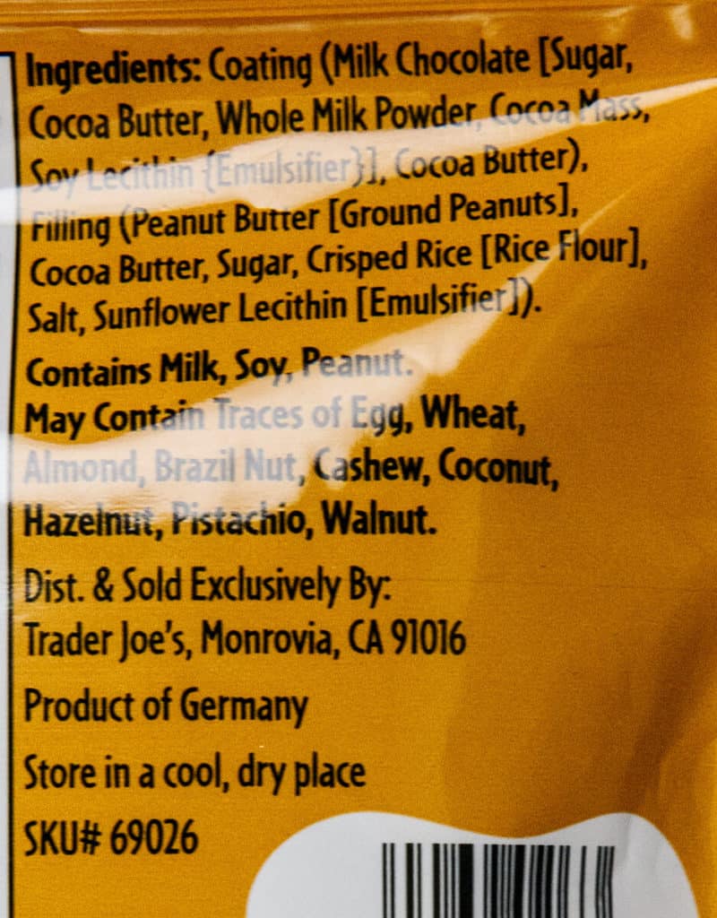 Ingredients in Trader Joe's Crispy Peanut Butter Filled Milk Chocolate Peanuts