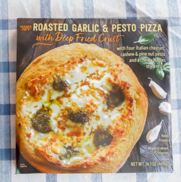 Trader Joe's Roasted Garlic and Pesto Pizza unopened box