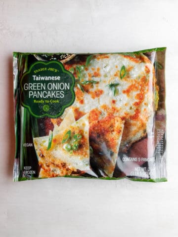 An unopened package of Trader Joe's Taiwanese Green Onion Pancakes