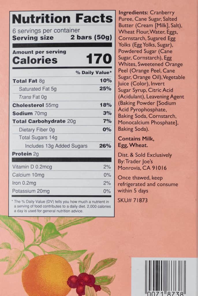 Nutritional information and ingredients in Trader Joe's 12 Cranberry Orange Bars