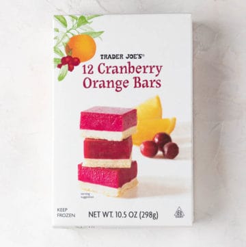 An unopened box of Trader Joe's 12 Cranberry Orange Bars