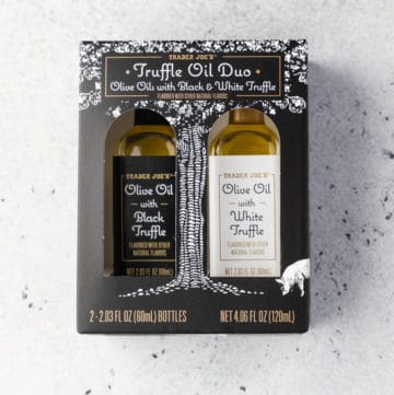 An unopened package of Trader Joe's Truffle Oil Duo