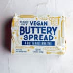 An unopened package of Trader Joe's Vegan Buttery Spread