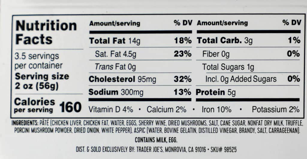 Nutritional facts and ingredients in Trader Joe's Truffle Mousse Pate