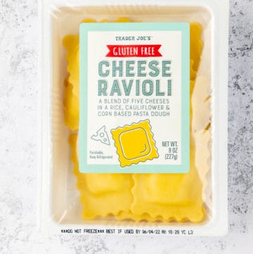Trader Joe's Gluten Free Cheese Ravioli in an opened package.