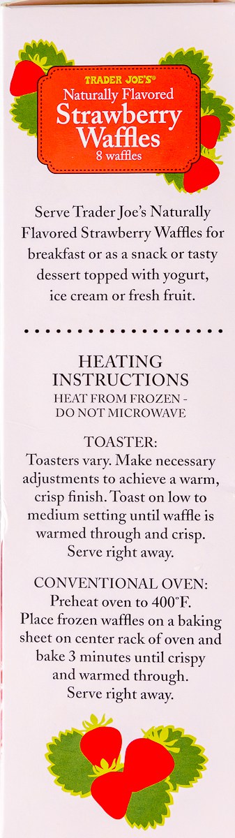 Instructions on how to heat Trader Joe's Strawberry Waffles.