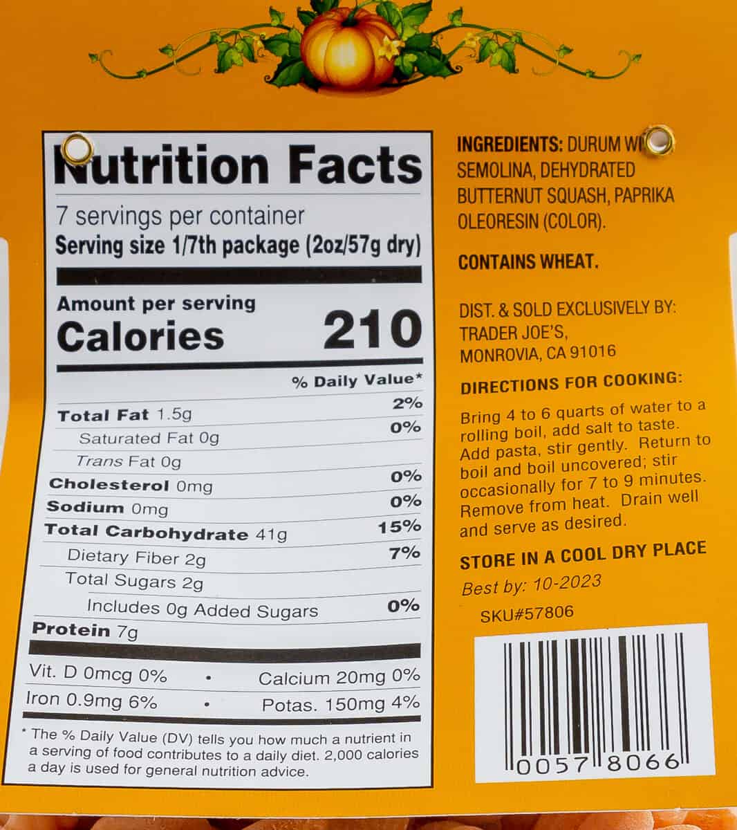 Nutritional facts, calories, ingredients, and directions for Trader Joe's Fall Zucchette Pasta.