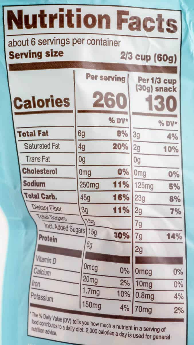Nutritional facts in Trader Joe's Joe Joes Cookies and Creme Granola.