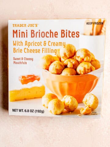 An unopened box of Trader Joe's Mini Brioche Bites.