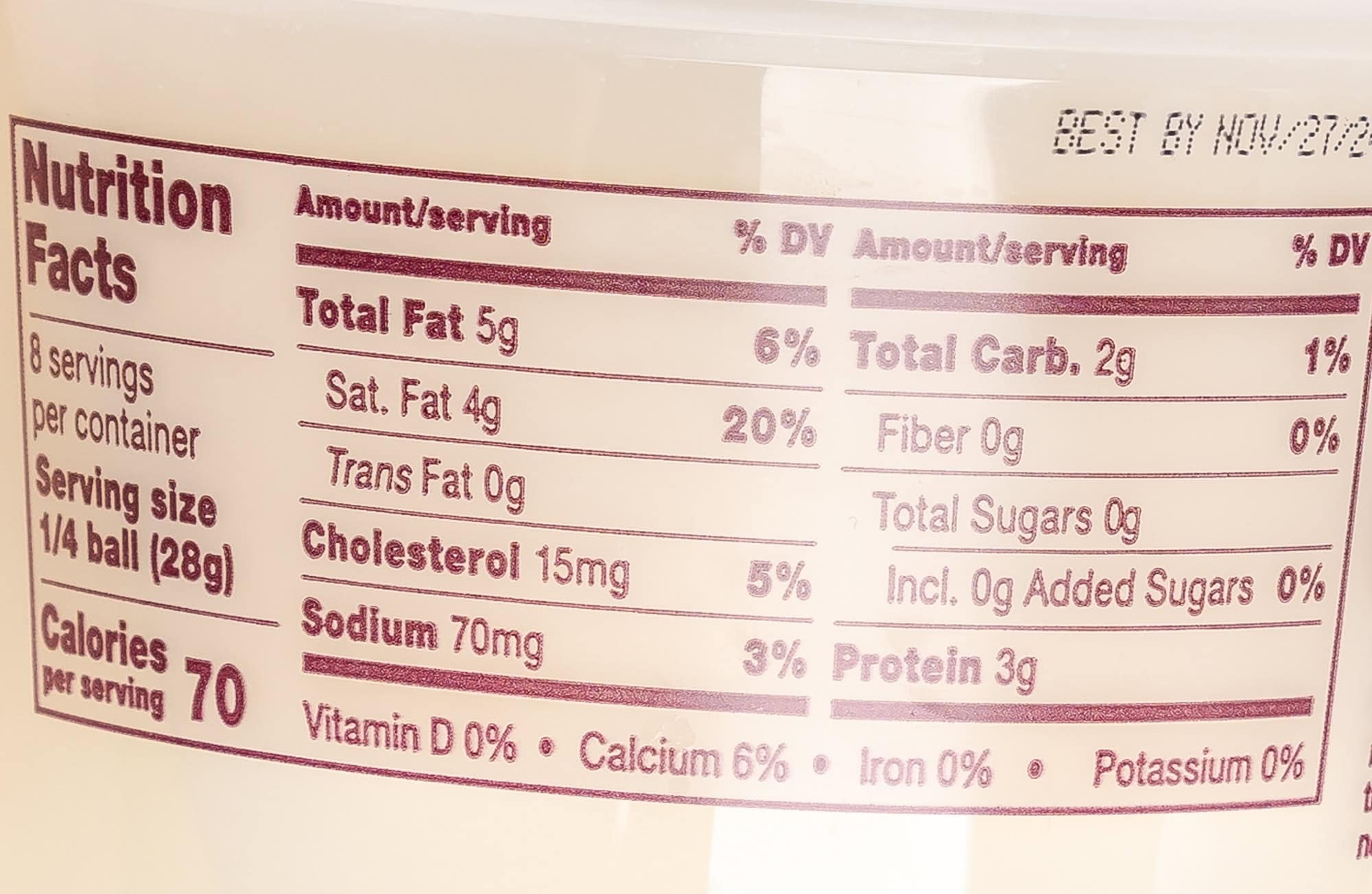 Nutritional facts for Trader Joe's Burrata.