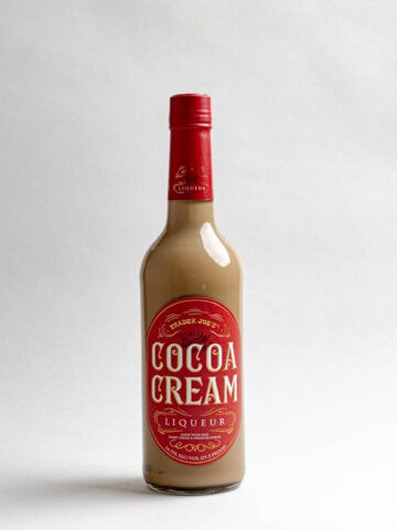 Trader Joe's Cocoa Cream Liqueur on a grey surface.