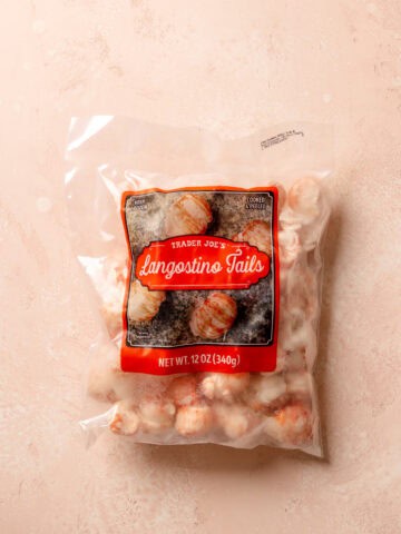An unopened bag of Trader Joe's Langostino Tails.