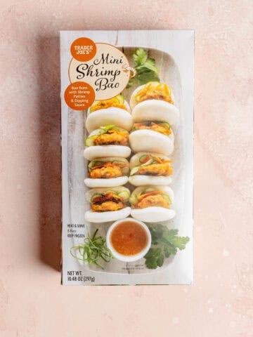 An unopened box of Trader Joe's Mini Shrimp Bao.