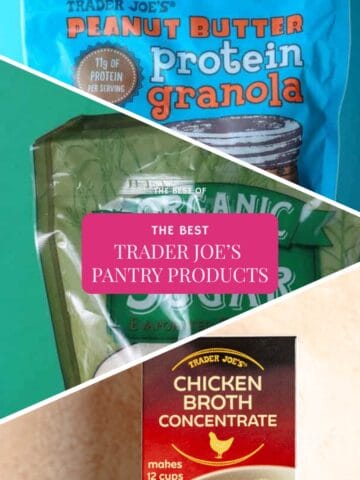 A collage of best pantry products from Trader Joe's.