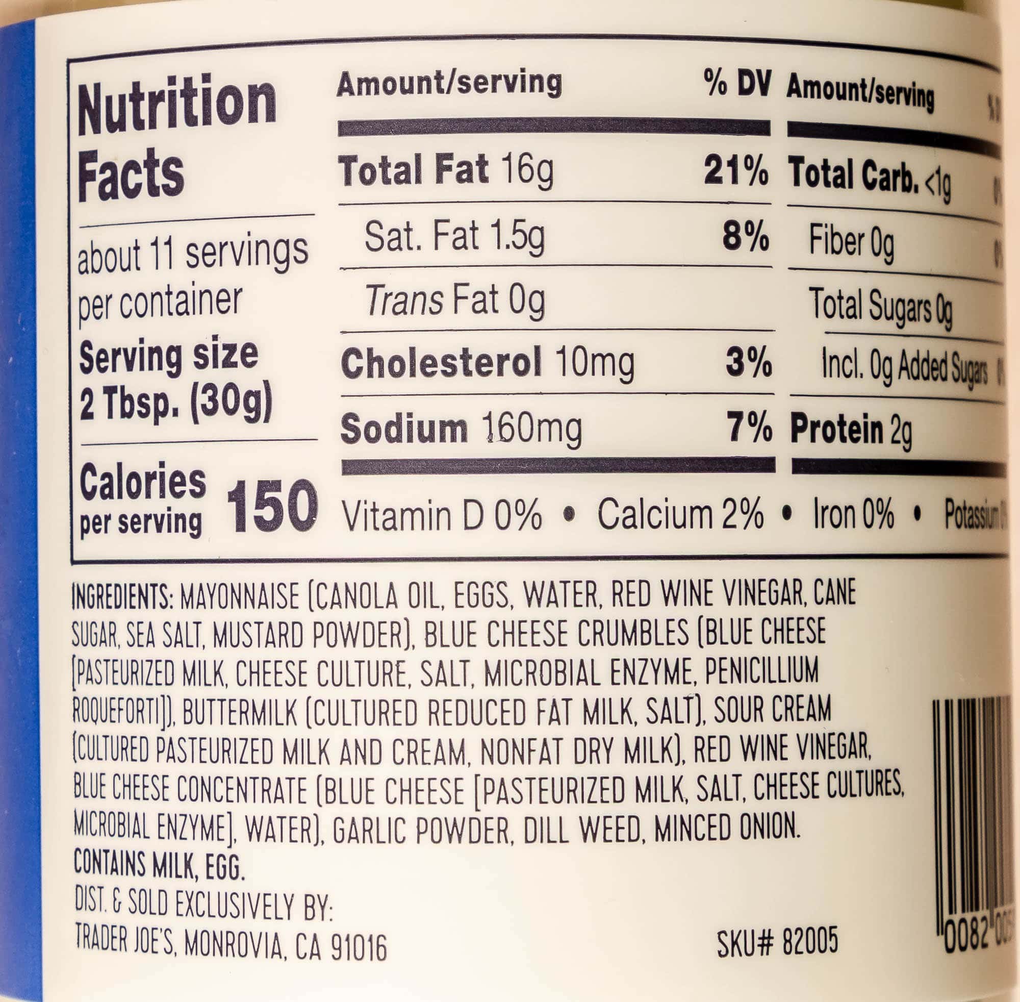 Trader Joe's Chunky Blue Cheese Dressing and Dip ingredients and nutritional facts.
