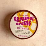 An unopened package of Trader Joe's Caramel Creme Scented Body Butter.