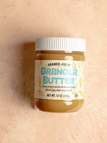 An unopened jar of Trader Joe's Granola Butter.