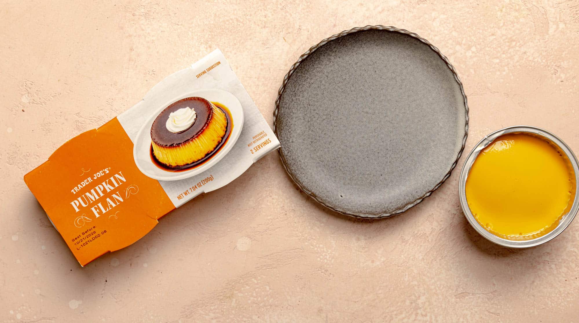 An open package of Trader Joe's Pumpkin Flan.